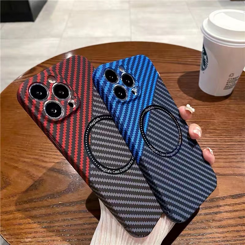 Hard case Magnetik Bahan Carbon Fiber Untuk iphone 14 pro max plus 13 12 11 pro max