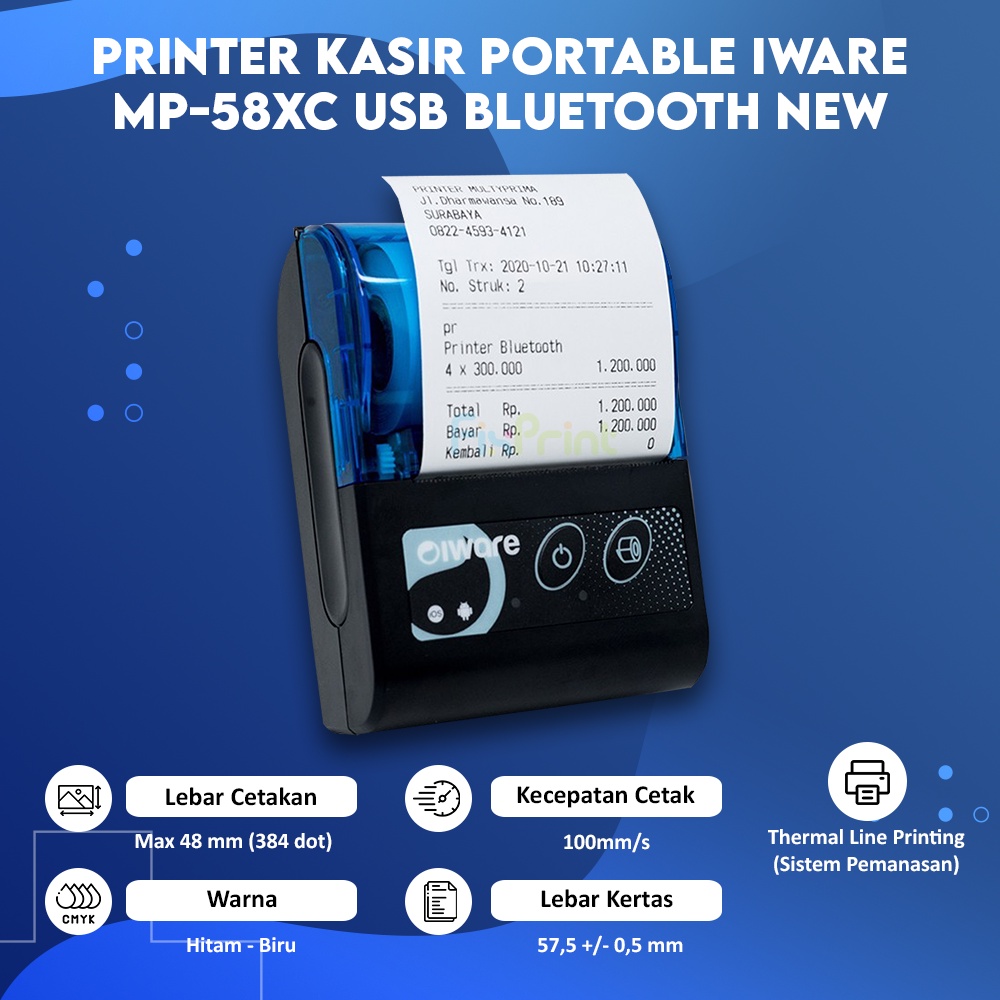 Printer Kasir Portable IWare MP58X MP58C USB Bluetooth