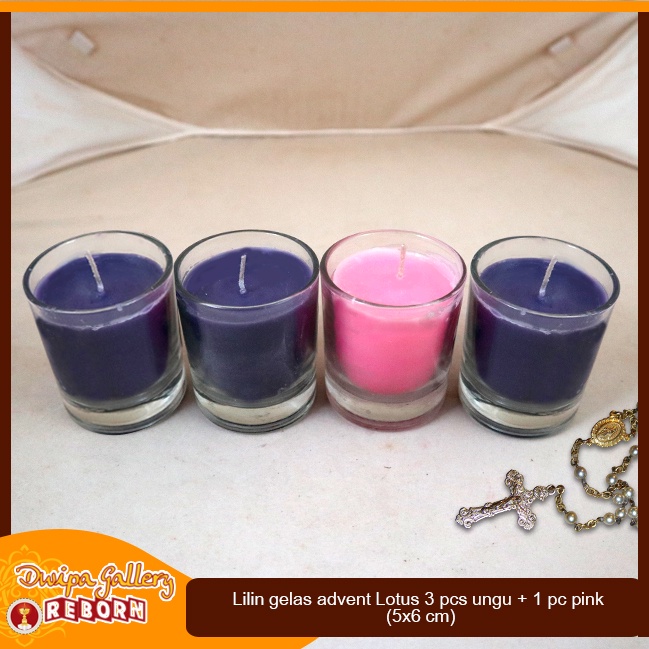 Lilin gelas advent Lotus 3 pcs ungu + 1 pcs pink (5x6 cm)