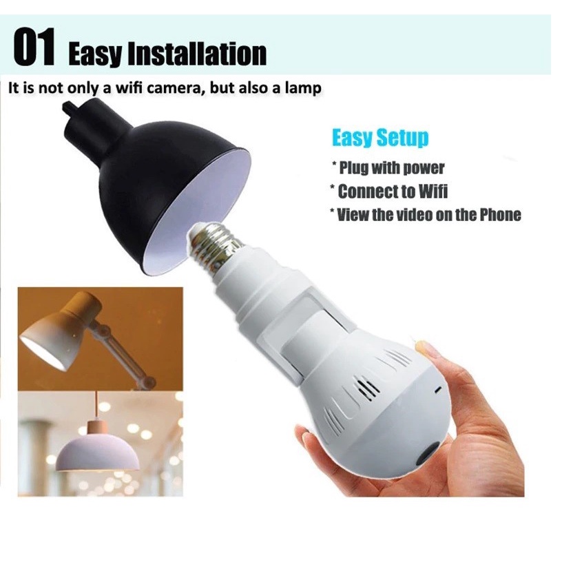 A6 IP Camera Bulb WiFi Panoramic V380 - Ip Cam Bohlam A6 App V380 - Kenji Shop