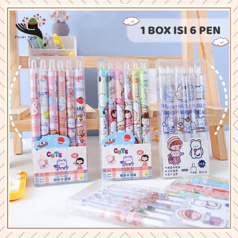 Pretty 1 Pack Pen Gel Kartun Lucu Unik isi 6pcs