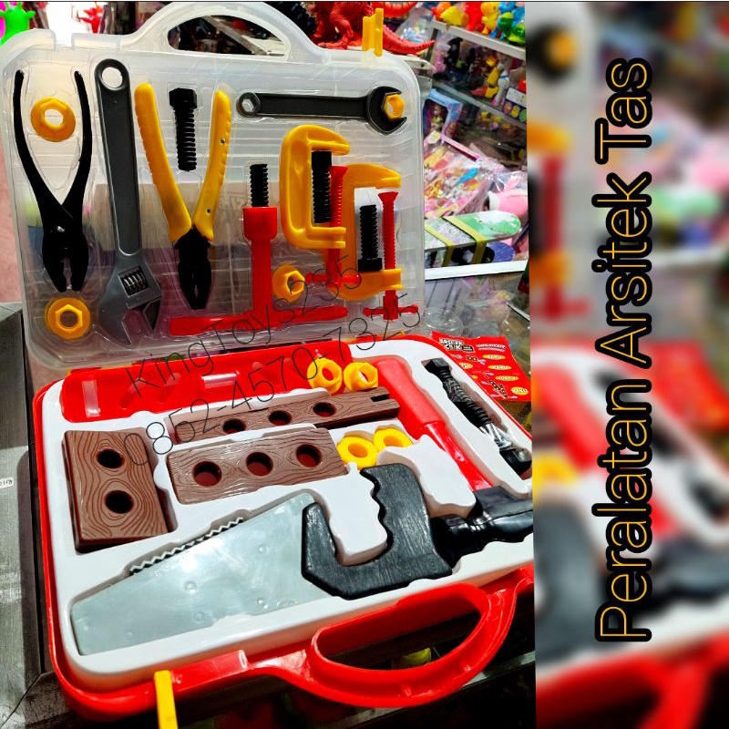 Mainan Anak Bengkel Tukang Arsitek Palu Gergaji Tang Obeng Peralatan Alat Service Servis Bangunan Tu