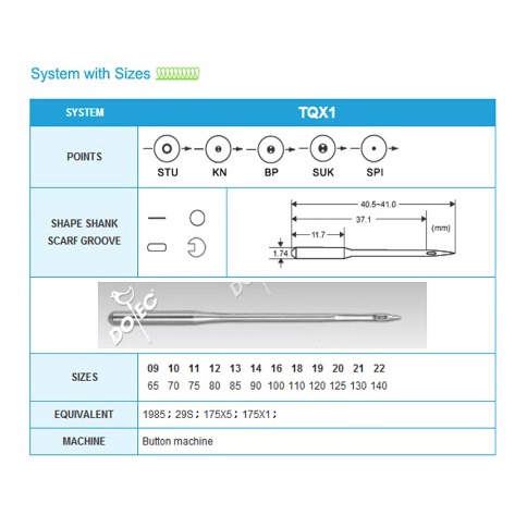 Jarum Jahit Dotec TQ X 1 / TQX1 Jarum Mesin Pasang Kancing