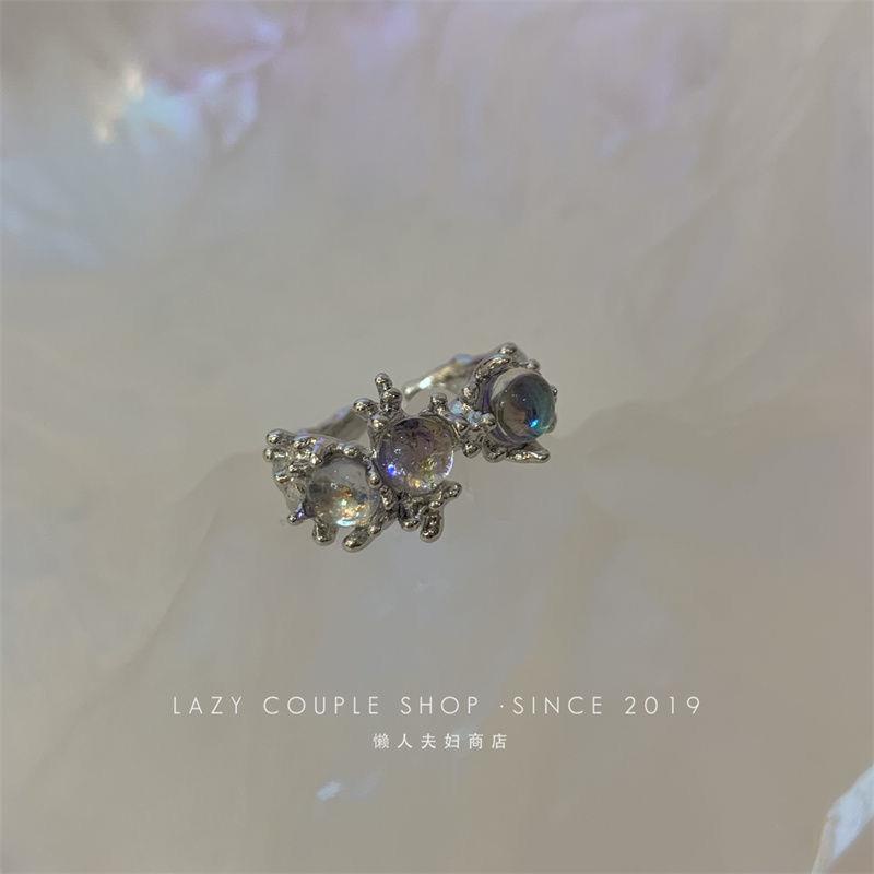 2pcs / Set Cincin Batu Opal Gaya Elegan Untuk Wanita