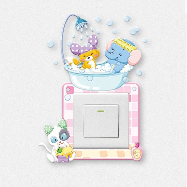Frame Stiker Saklar Lampu Switch Dekorasi Dinding Motif Lucu Unicorn Kelinci Kucing Tempel Glow In Dark