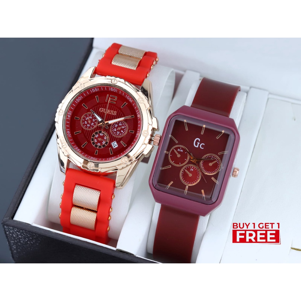 Jam tangan Wanita Strap Karet Tanggal Aktif Bonus Jam tangan Karet Analog Free Batrai