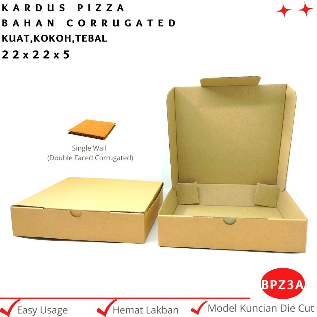 Kardus Pizza 22X22X5 Die Cut E-flute (BPZ3A-Corrugated)