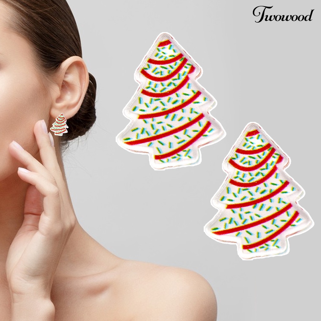 1 Pasang Anting Stud Mini Bentuk Pohon Natal Bahan Akrilik Hypoallergenic Untuk Wanita