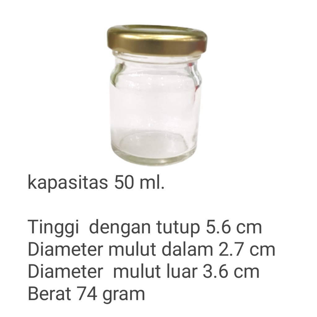 50ml  Botol kaca Jar 50ml Tutup Gold / Botol + Tutup Silinder 50ml / Botol kaca Souvenir Rekorasi