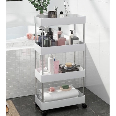 RAK ZENIA 4 LAYER PORTABLE STORAGE RAK BUKU RAK SERBAGUNA MULTIFUNGSI RAK DAPUR RAK SALON 4 LAYER RACK KAMAR MANDI DENGAN RODA 4 SUSUN PENYIMPANAN