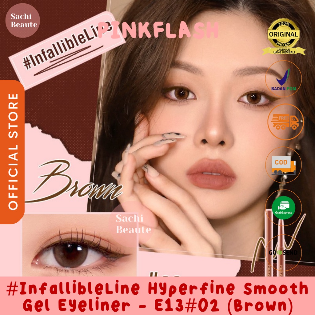 PINKFLASH #InfallibleLine Hyperfine Halus Gel Eyeliner Pensil Pigmen Tinggi Tahan Air Tahan Lama Eyeliner Pencil Waterproof 12 jam - 02 (Brown)