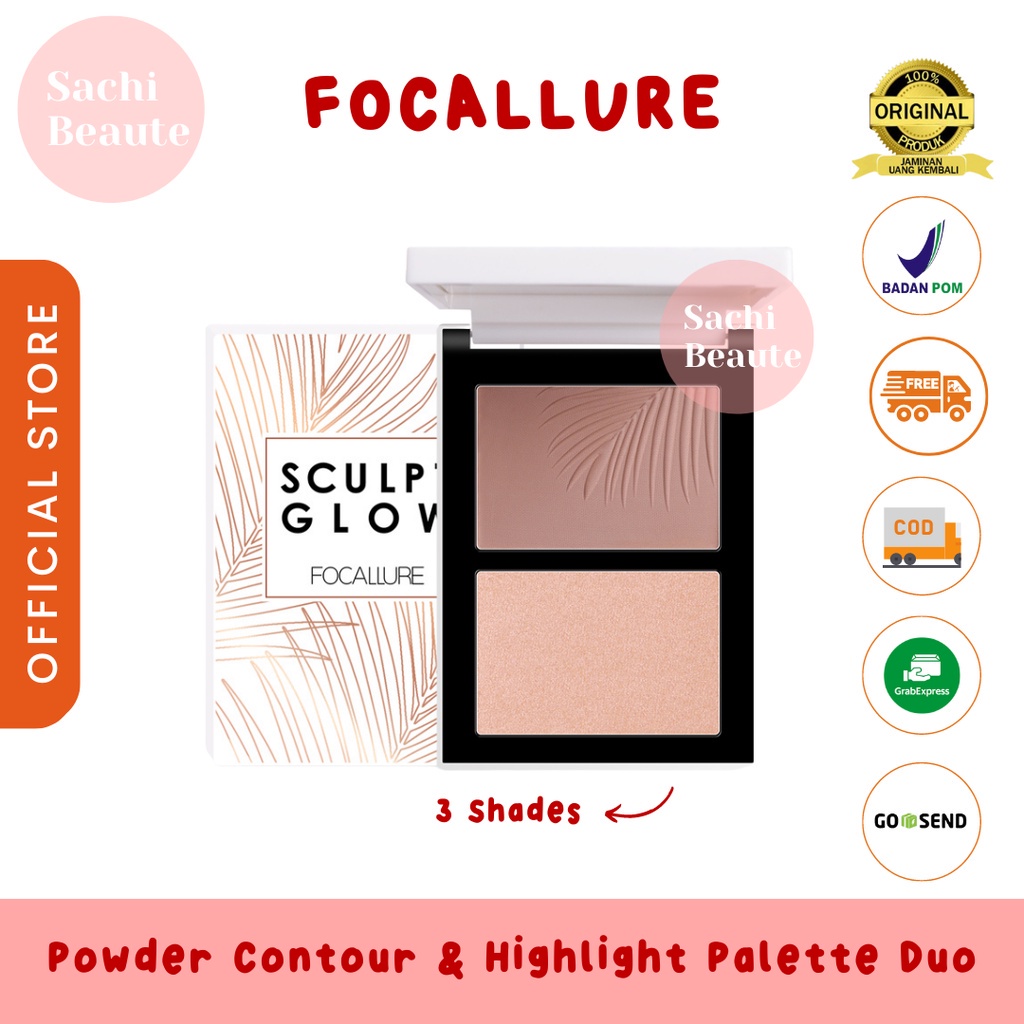 FOCALLURE Powder Countour &amp; Highlight Pallete Duo Series Hasil Akhir Alami Menyempurnakan Pipi yang Berkontur