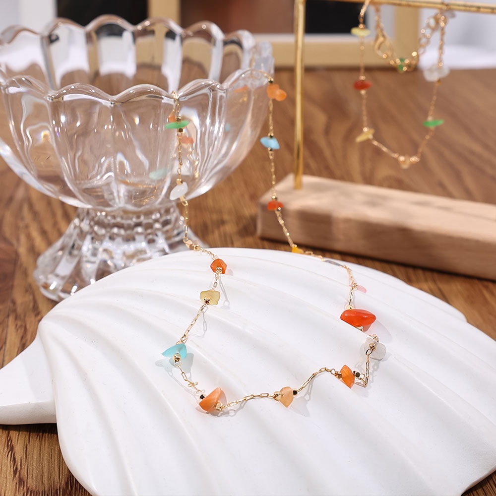 Kalung Choker Rantai Klavikula Hias Liontin Warna-Warni Gaya Korea Untuk Wanita