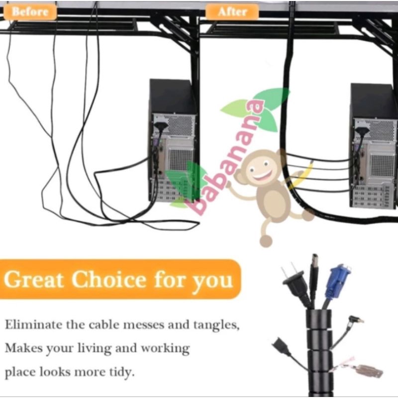 Pembungkus kabel spiral Diameter 10mm cover cable management putih