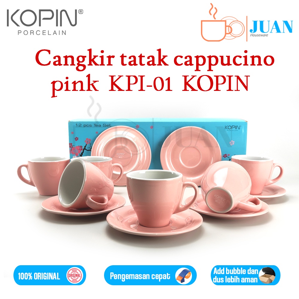 Cangkir tatak set cappucino 6 pasang cangkir two tone pink / cappucino cup / coffee set KPI-01 KOPIN