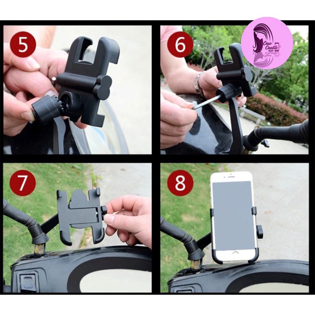 Holder Hp Motor Full Besi aluminium di Spion Motor Universal  CC2621