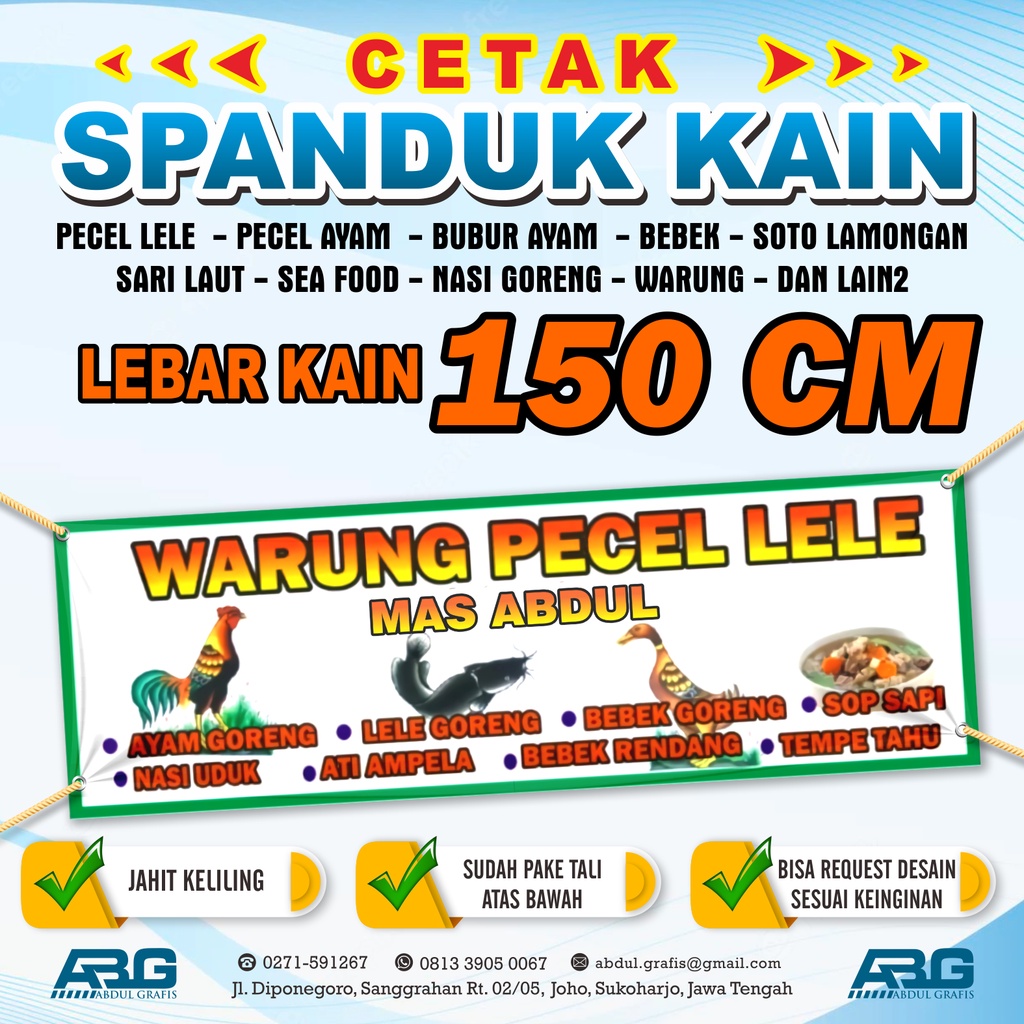 SPANDUK PECEL LELE  SPANDUK WARUNG SPANDUK SEA FOOD SPANDUK LAMONGAN SPANDUK CUSTOM LEBAR KAIN 150 C