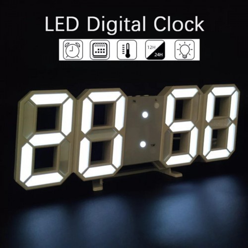 JD-01 Jam 3D Digital Dinding Meja Tembok Lampu LED Light Dekorasi - Putih/Hitam