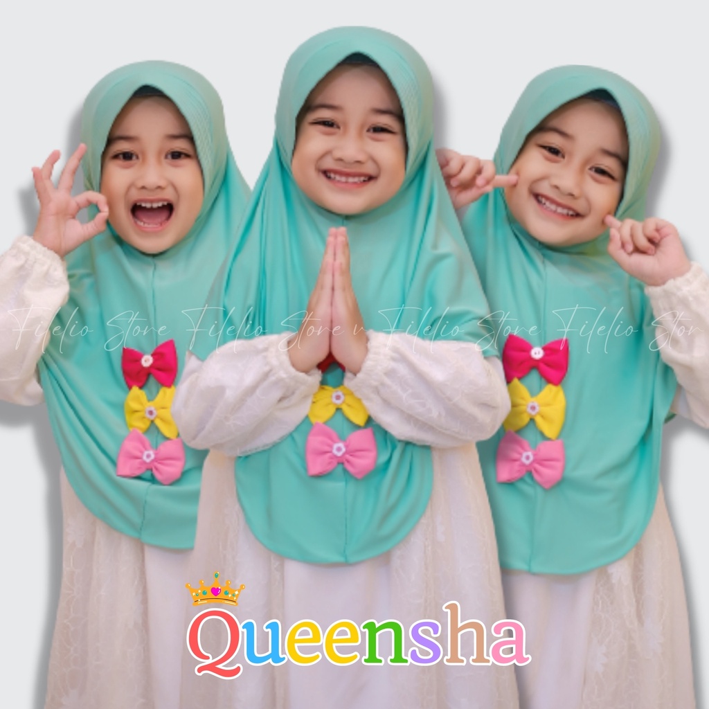 Hijab Anak Anak Ped Polos Variasi Pita Tiga / Jilbab Anak Murah / Jilbab Hijab Anak Bayi Perempuan