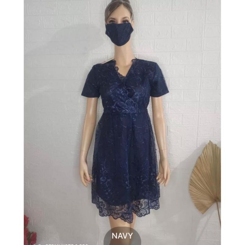 (NEW) R1ALIA - BAJU DRESS FULL BRUKAT BROKAT TILE MUTIARA UKURAN S M L XL UNTUK ACARA PESTA PARTY NA