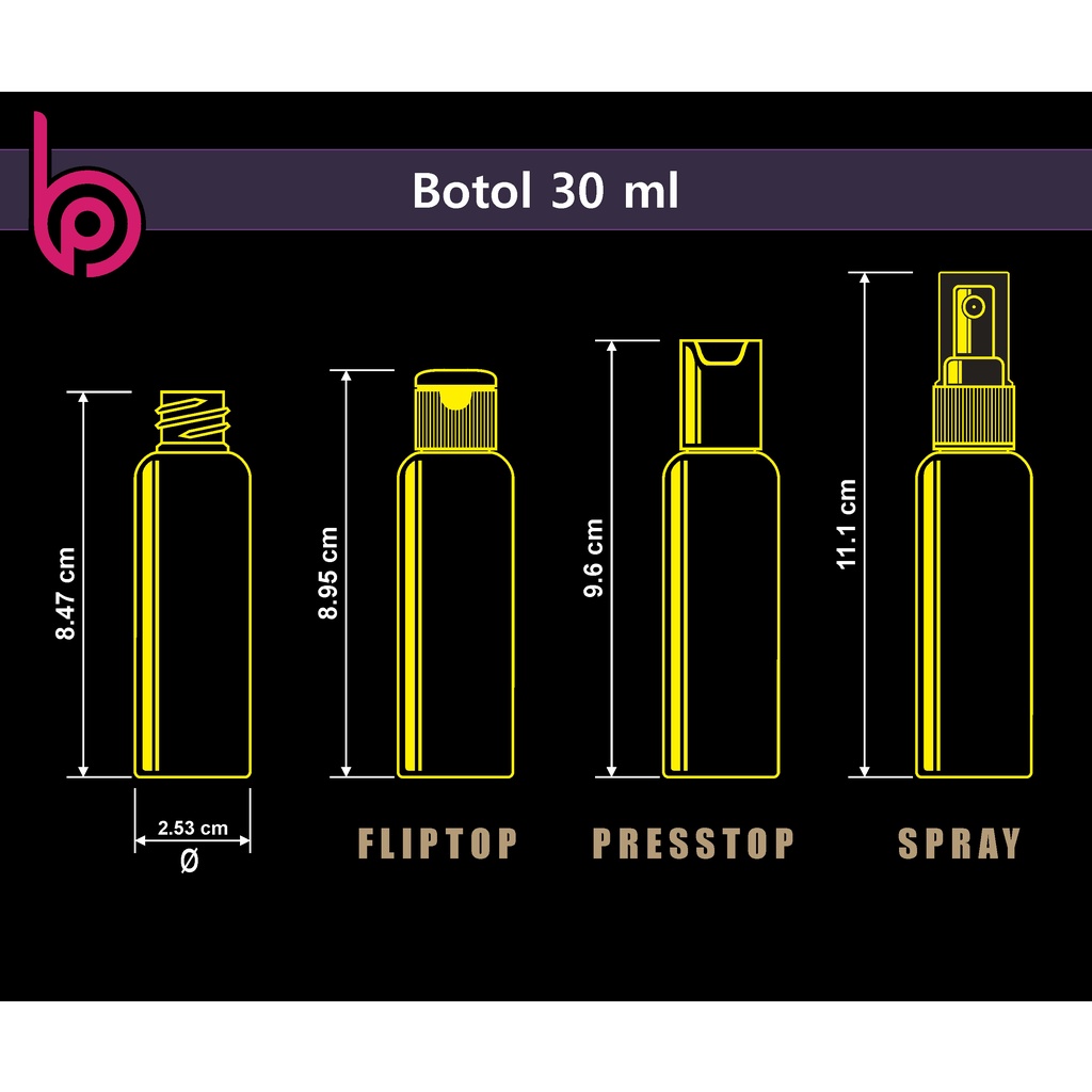 Botol PET 30ml BR bening tutup fliptop