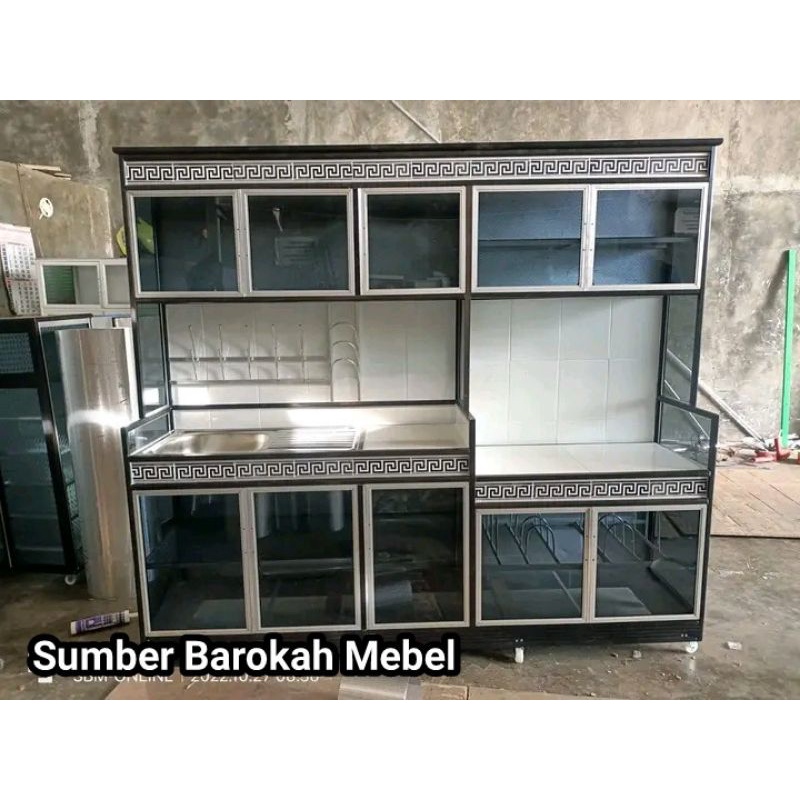PROMO RAMADHAN Rak Kompor + Wastafel Alumunium Kaca 200 / Kitchen set - Pre Order (Hanya Semarang & 