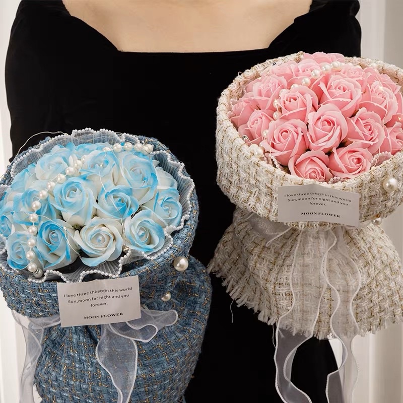 21 Pcs Bunga Sabun Buatan Rose Flower Head Decor Flower Dengan Lampu Led Penting Buket Pernikahan Hari Valentine