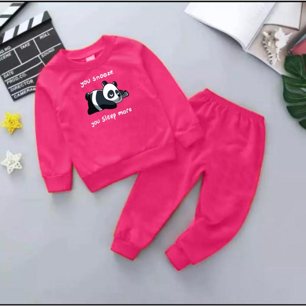 Setelan Sweater Anak Panda Sleep Oblong/Set Sweater basic Anak/ baby terry