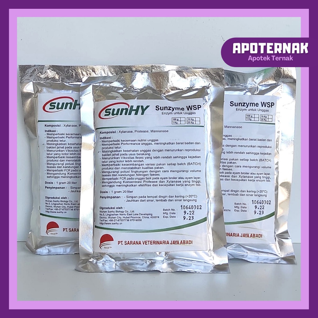 SUNZYME WSP @100 gr | Enzim Ayam Pedaging, Ayam Petelur, Ayam Potong Untuk Meningkatkan Kualitas dan Produktivitas | SunHY