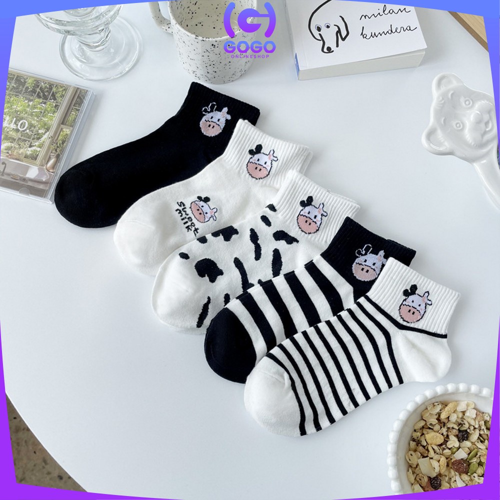 GOGO-P184 Kaos Kaki Pendek Semata Kaki Motif Sapi Lucu / Kaus Kaki Wanita Pria Dewasa / Ankle Sock Fashion Woman