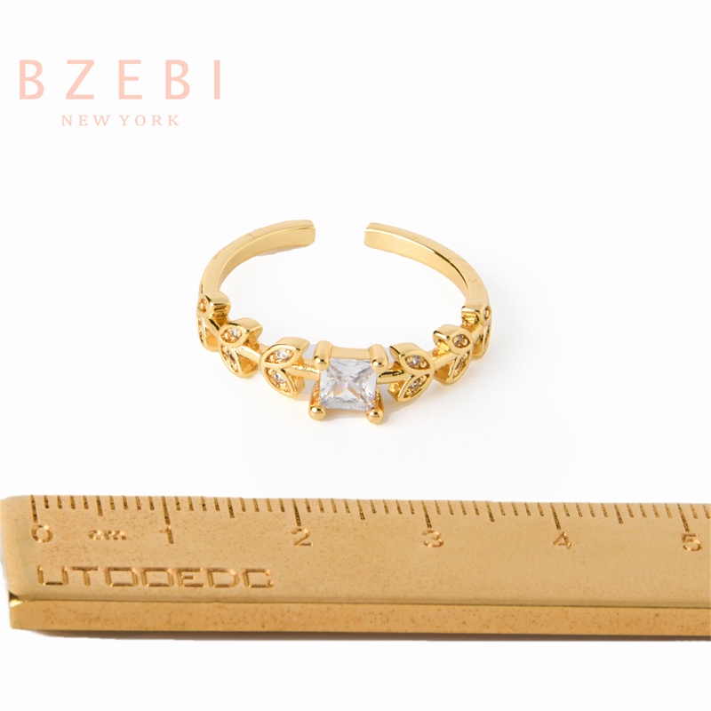 Bzebi Cincin Lapis Emas 18k Adjustable Desain Daun Hias Zamrud + Berlian Imitasi 547r Untuk Wanita