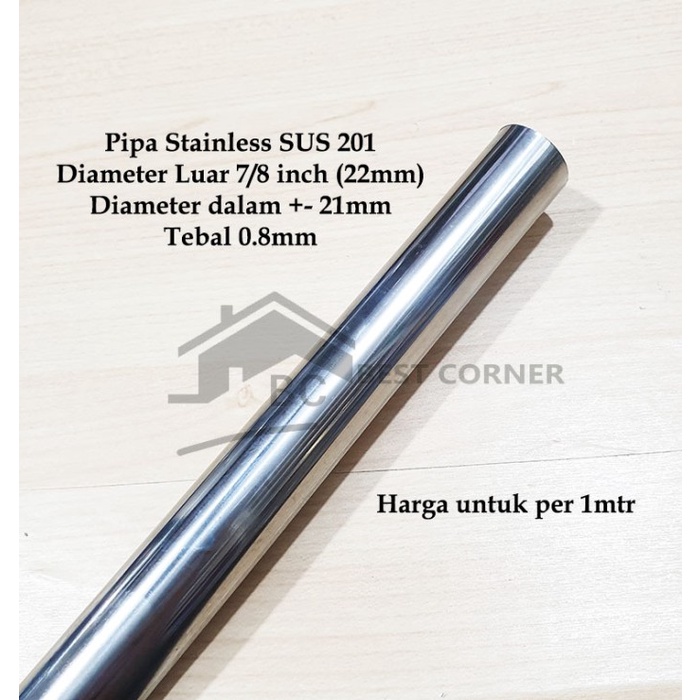 Pneumatic Pipa 7/8" X 1Mtr Bulat Stainless Steel Od ( 22 Mm ) 7/8 Inch