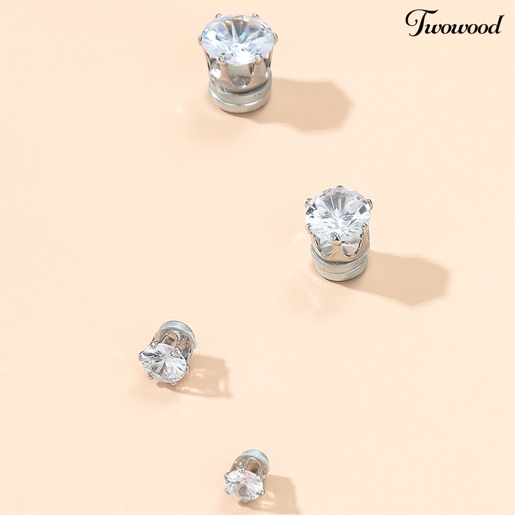 4 Pcs Anting Klip Telinga Bentuk Bulat Bahan Cubic Zirconia Gaya Korea