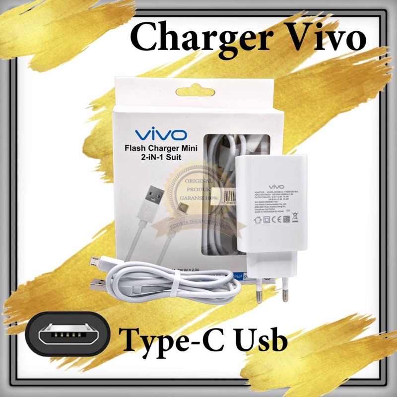 ADAPTOR FLASH KABEL CHARGER MINI VIVO 2-IN-1 SUIT Y21T 14WATT ORIGINAL WHITE