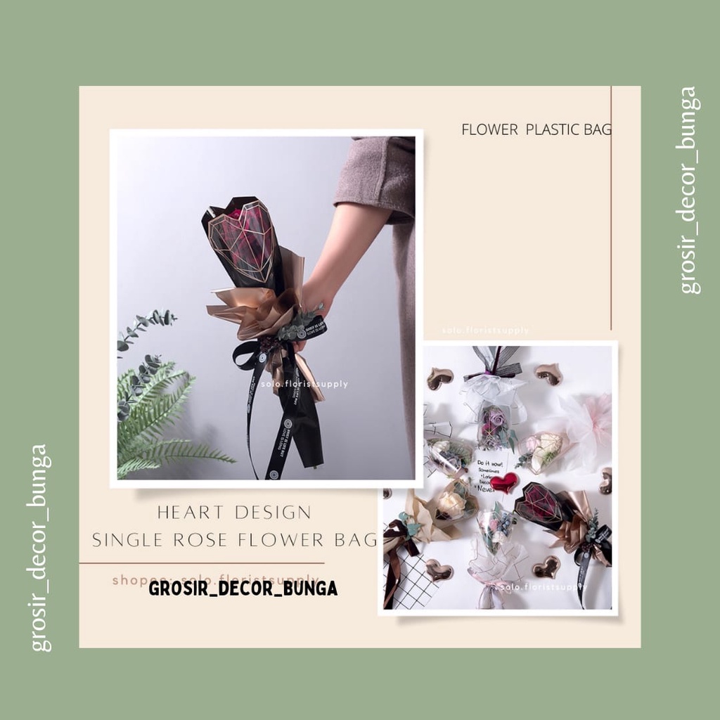 [SW] HEART DESIGN SINGLE ROSE PLASTIC BAG Kantong Bunga Single Rose OPP SINGLE ROSE BOX/KOTAK BUNGA 