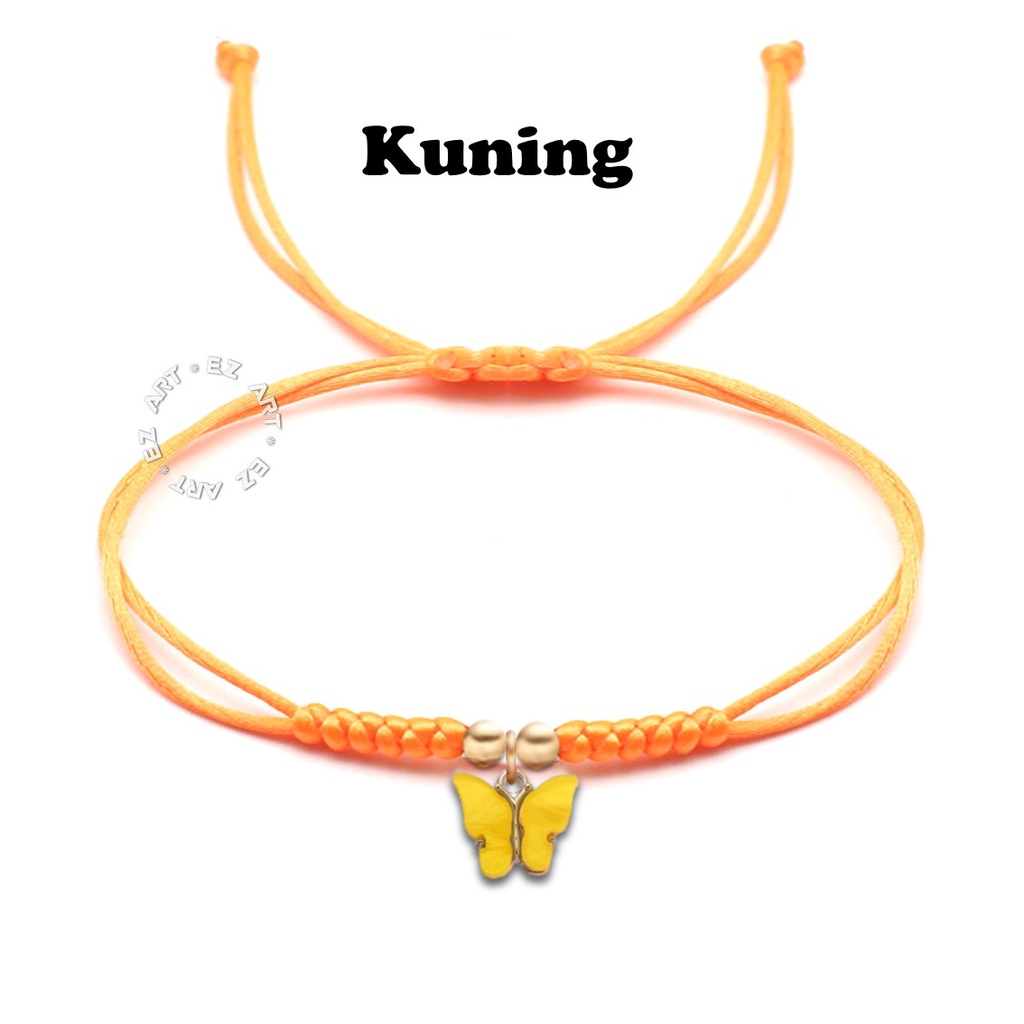 GELANG GANTUNGAN KUPU-KUPU BUTTERFLY CHARM TALI SATIN SERUT LEMBUT WARNA WARNI ADJUSTABLE UNTUK WANITA