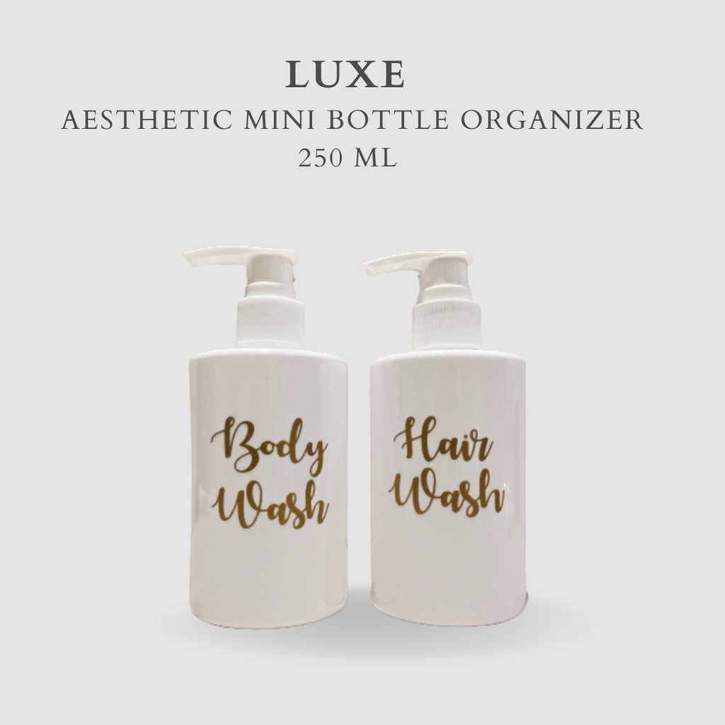 PREMIUM LUXE Botol MINI PUTIH Label GOLD 250 ml  Aesthetic Bottle Refill | Botol refill sabun /botol refill sabun/ botol isi ulang/botol sabun refill/botol sabun/botol pump/botol anak/bathroom organizer/bathroom amenities