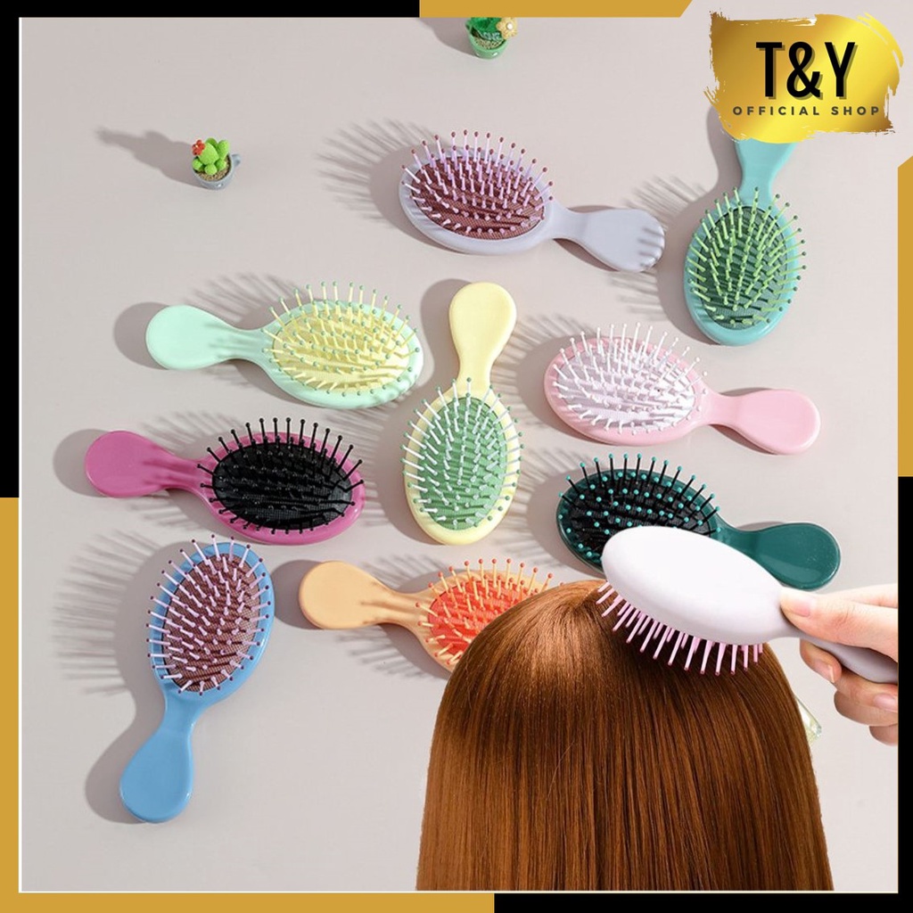 T&amp;Y Sisir Gagang Anak Pastel Bentuk Oval Anti Kusut Warna Pastel Bahan Silikon Murah