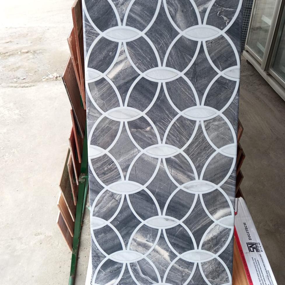 Jaman Now KERAMIK DINDING 30X60 GLOSSY ABU HITAM PUTIH LINGKARAN MANDALA 05