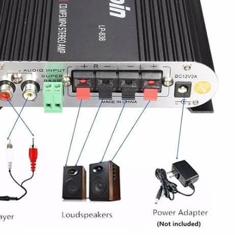 LVPIN Mini HiFi Stereo Amplifier Treble Bass Booster 12V 200W - LP-838