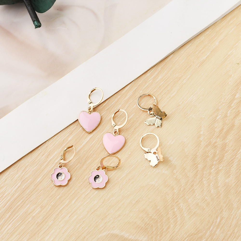 Set Anting Juntai Liontin Hati Warna Pink Gaya Korea Untuk Pengantin Wanita