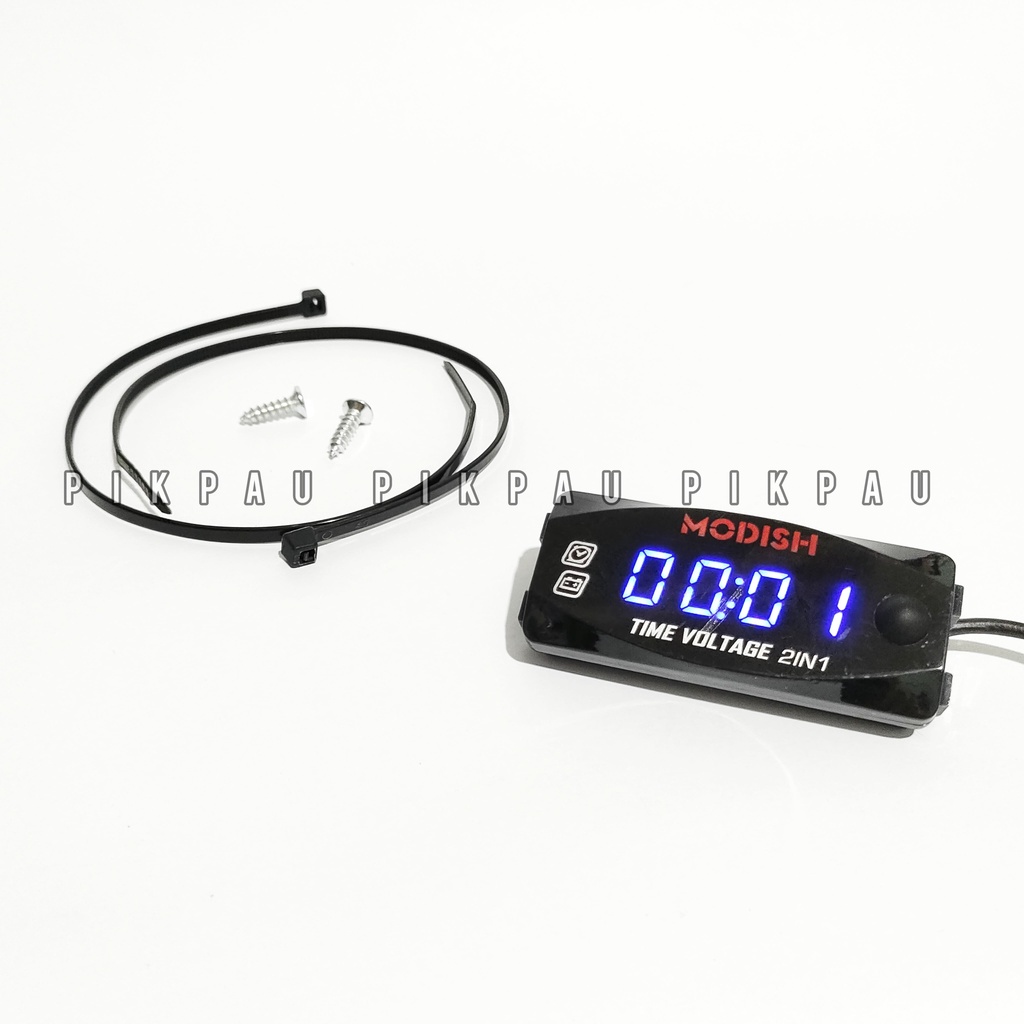 Volt Meter 2in1 Voltmeter Digital Ukur aki dan Jam Time Voltage