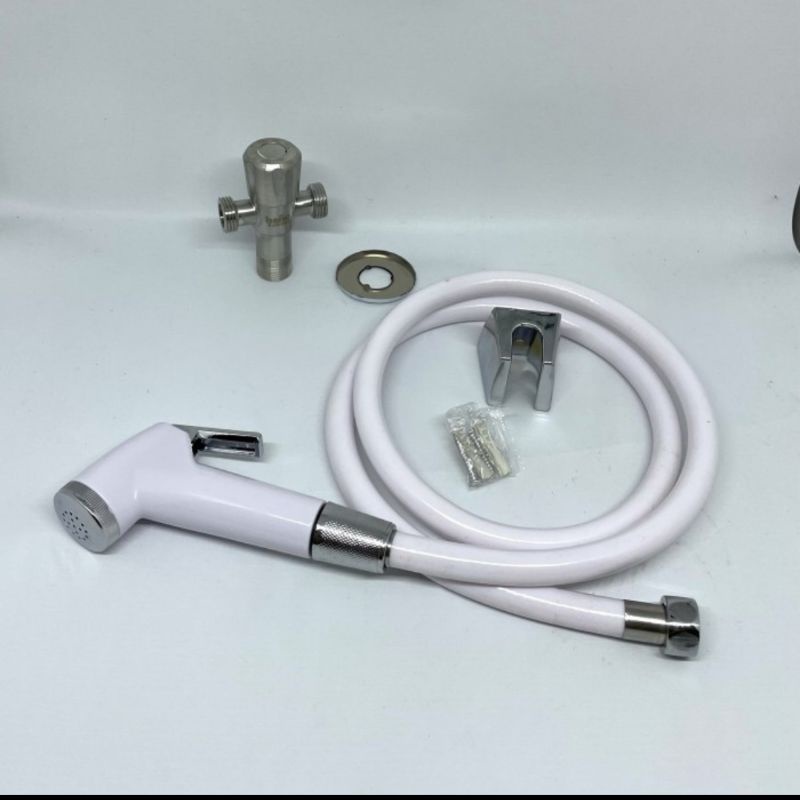 paket jet shower model Toto stop kran cabang stainless, semprotan toilet cebok, kran air closet