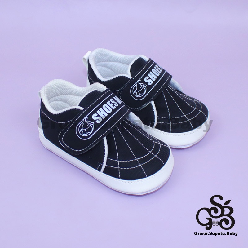 Prewalker - Sepatu Bayi - Baby Shoes | 2-12 bulan | casual SPIDER HITAM polos ringan &amp; fleksibel