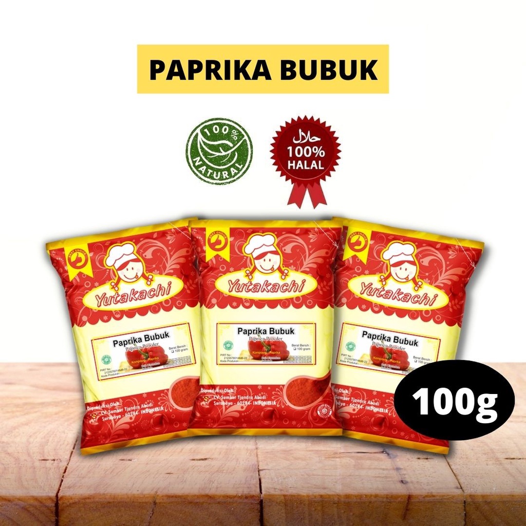 

Paprika Bubuk 100 Gram Yutakachi / Premium Red Bell Pepper Powder / Bumbu Rempah Murni Alami / CV Mitra Tjandra Sukses