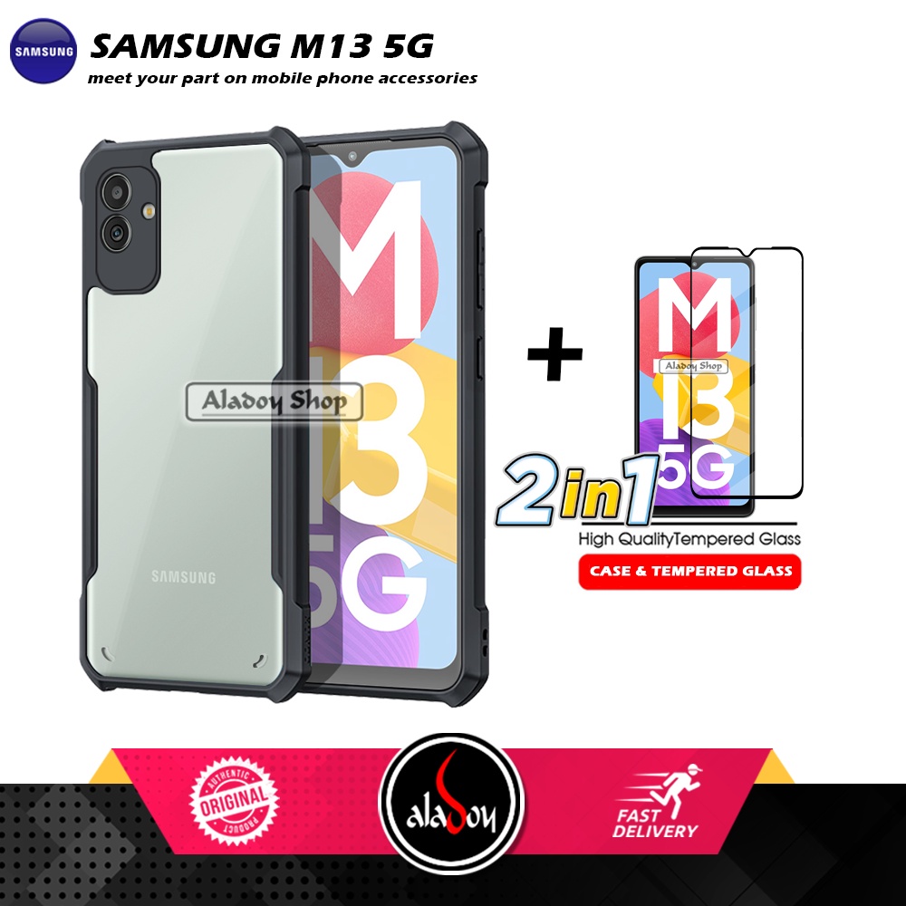 PAKET 2 IN 1 Case Samsung M13 5G Armor Fusion Transparent Prmium Casing Free Tempered Glass