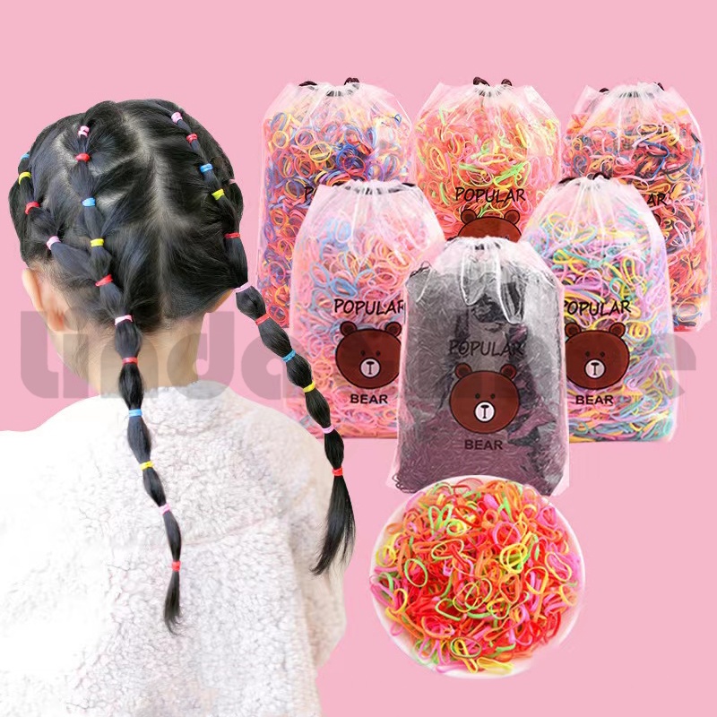 FREE POUCH - 2000PCS Ikat Rambut Karet Jepang Anak / Ikat Rambut Elastis Murah