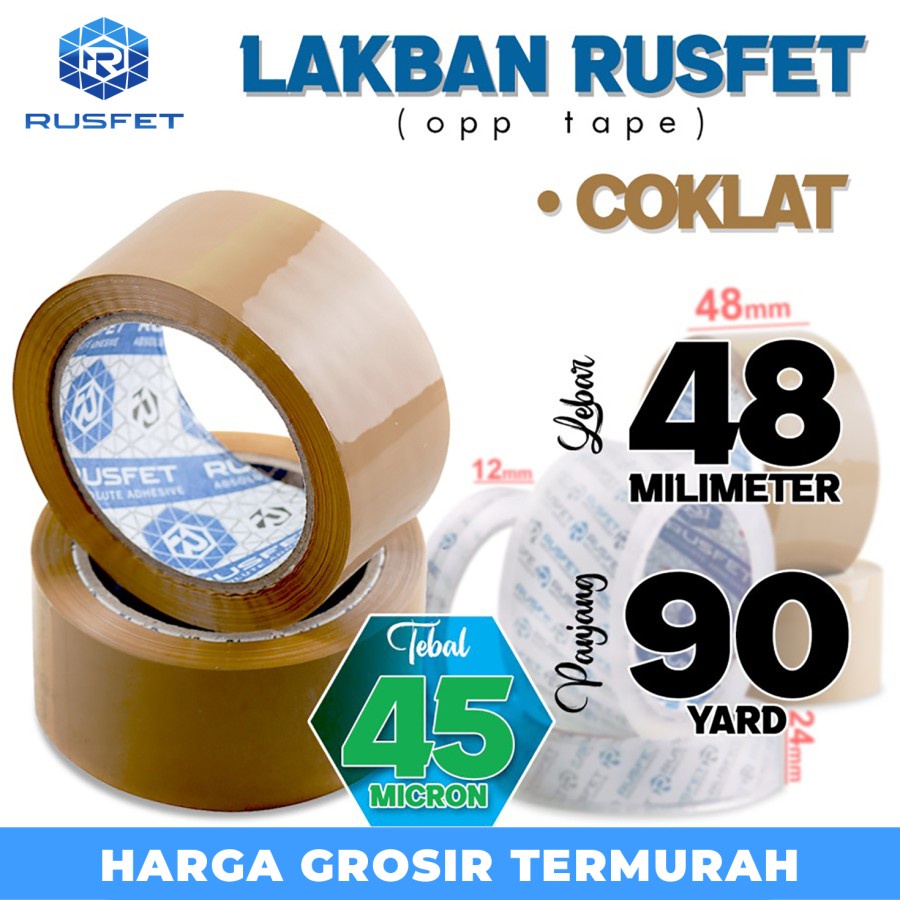 

Lakban isolasi COKLAT 48mm x 90yard OPP Tape RUSFET Plakban / Satuan