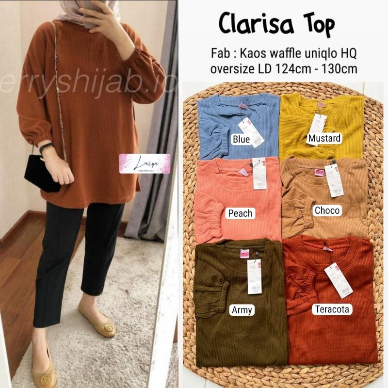 Atasan Clarisa oversize, bahan Kaos waffle uniqlo hq, Ld.124-130 by Laiqa