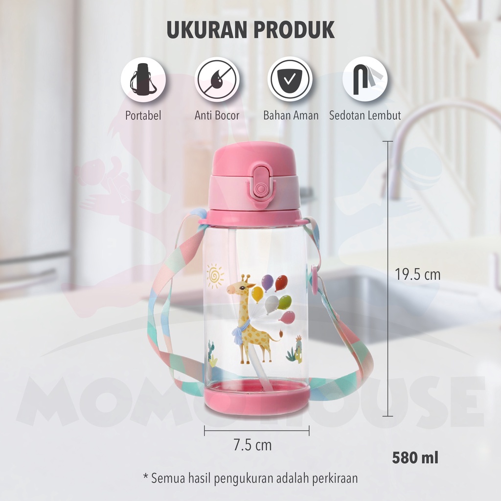 MOMO HOUSE Botol Minum Anak Sedotan Botol Minum Anak Lucu Botol Air Minum Anak Botol Air Minum Anak 580ml